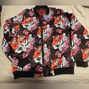 Unisex Freshhood Tiger with Pink Flower Silk Jacket Brand New with Tags